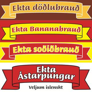 Ekta vörur logo, Bananabrauð, Döðlubrauð, soðið brauð, Ástarpungar